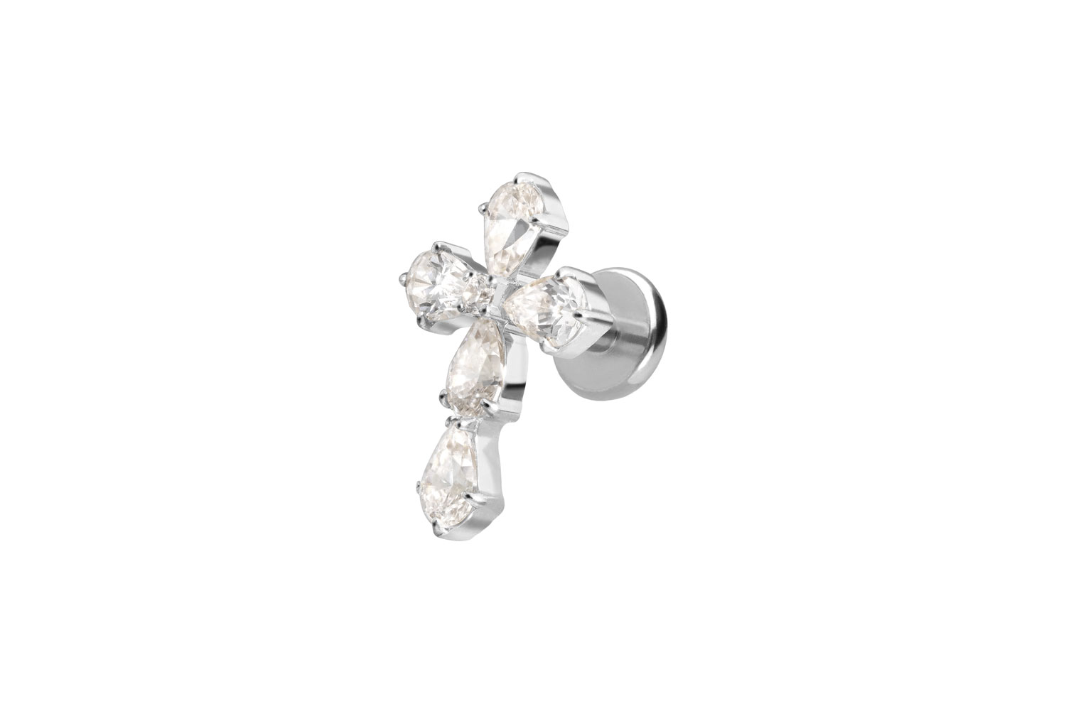 Titan Labret Piercing mit Push Fit KRISTALLKREUZ